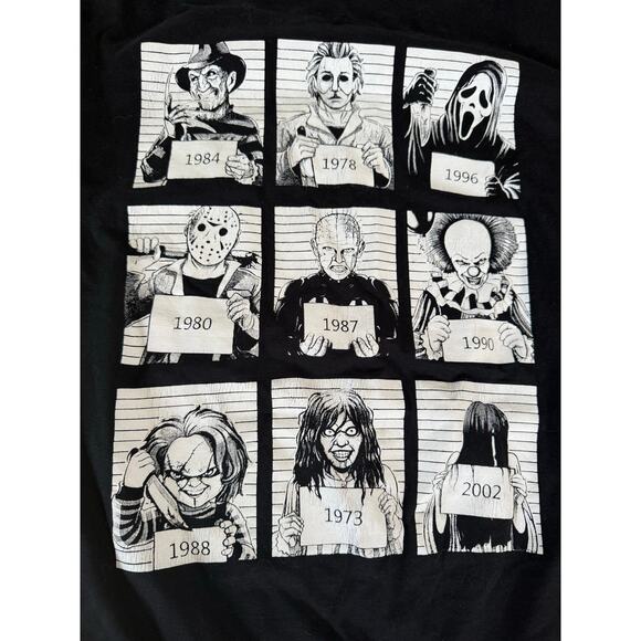 Horror movie character Mug shot graphic t-shirt Halloween - Picture 2 of 3